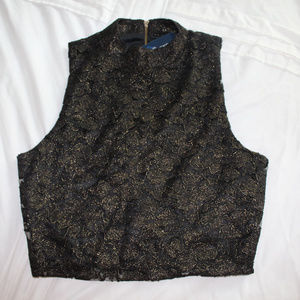 Black and gold lace cropped shirt
